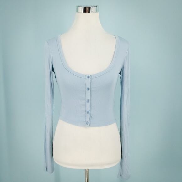Sunday Best Aritzia Size Small S Holly Crop Blue Button Scoop Long Sleeve Top - Picture 1 of 6